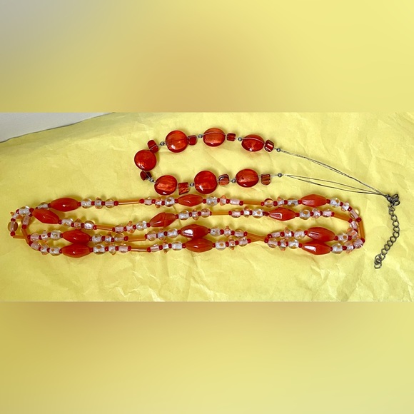 2 orange glass foiled necklaces -1w/lamp work -jewelry - Picture 3 of 16